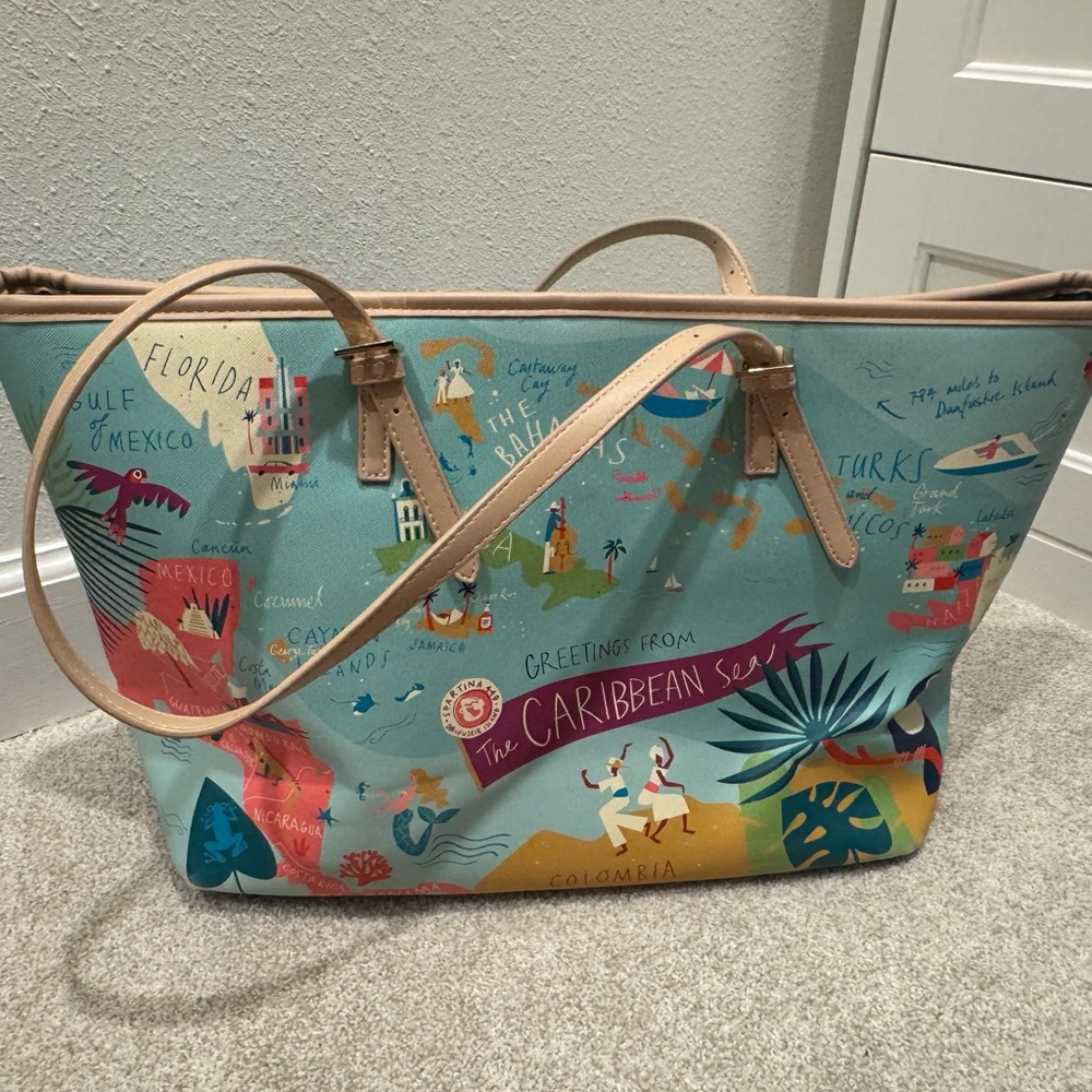Spartina 449 Blue and Tan Shoulder Bag with Artistic Design